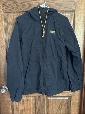 L.L. Bean Black Hooded Windbreaker with Yellow Drawcords